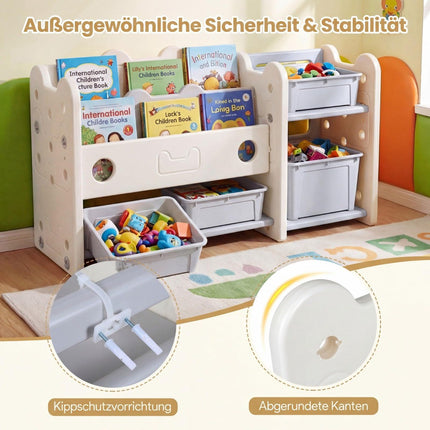 2-in-1 Kids Bookshelf with Toy Storage, White, 2-Tier