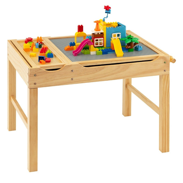 2-in-1 Kids Pine Wood Table with Reversible Top & Storage