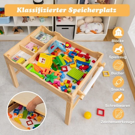 2-in-1 Kids Pine Wood Table with Reversible Top & Storage