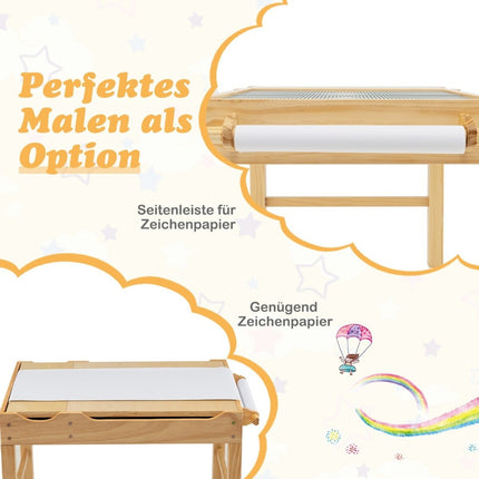 2-in-1 Kids Pine Wood Table with Reversible Top & Storage