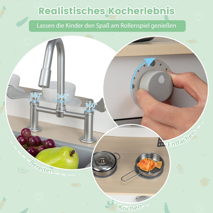 2-in-1 Kids Play Kitchen with Diner, Gray MDF