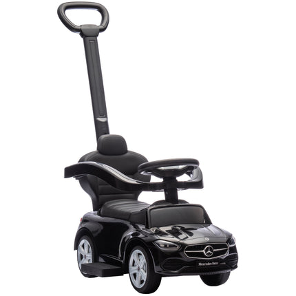 2-in-1 Kids Ride-On Car with Push Handle, Black