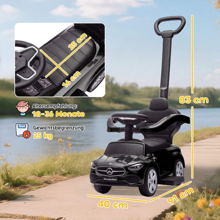 2-in-1 Kids Ride-On Car with Push Handle, Black