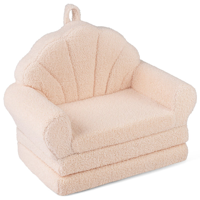 2-in-1 Kids Sofa Bed, Beige, Soft Teddy Plush