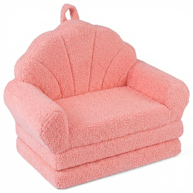 2-in-1 Kids Sofa Bed, Pink Teddy Fabric, Foldable