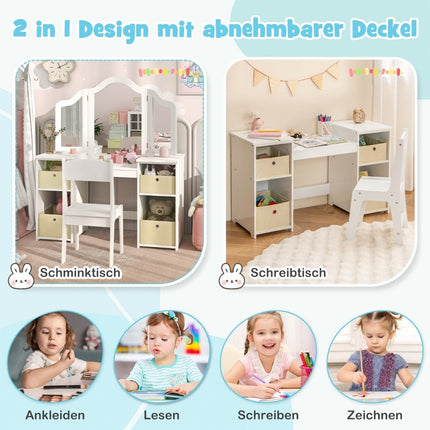 2-in-1 Kids Vanity Desk with Removable Mirror & Storage