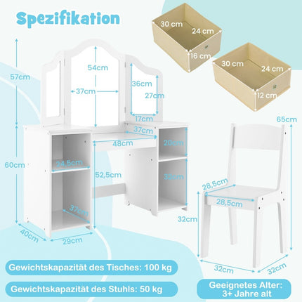 2-in-1 Kids Vanity Desk with Removable Mirror & Storage
