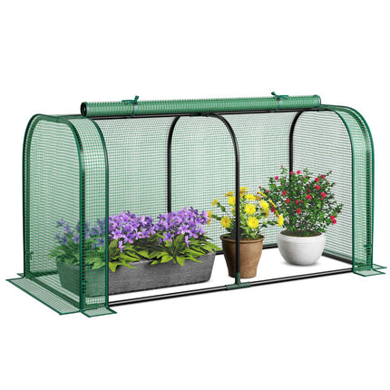 2-in-1 Mini Greenhouse with Roll-Up Zipper Door, PE Cover