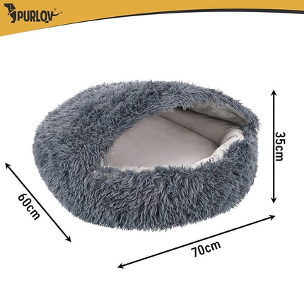 2-in-1 Plush Dog and Cat Bed 70 cm with Sleeping Bag Canopy, Grey