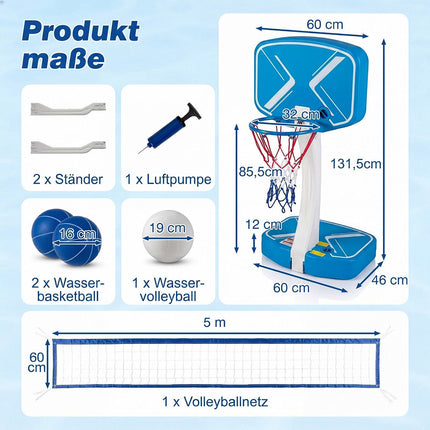 2-in-1 Pool Basketball Hoop & Volleyball Net Set with Base