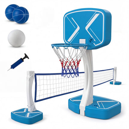 2-in-1 Pool Basketball Hoop & Volleyball Net Set with Base