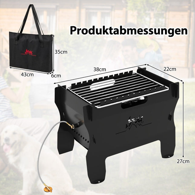 2-in-1 Portable Charcoal & Gas Grill with Stainless Rack