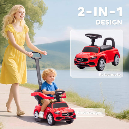 2-in-1 Red Ride-On Car with Handle, Safety Rail & Storage