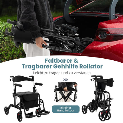 2-in-1 Rollator Walker & Wheelchair, Folding, Black