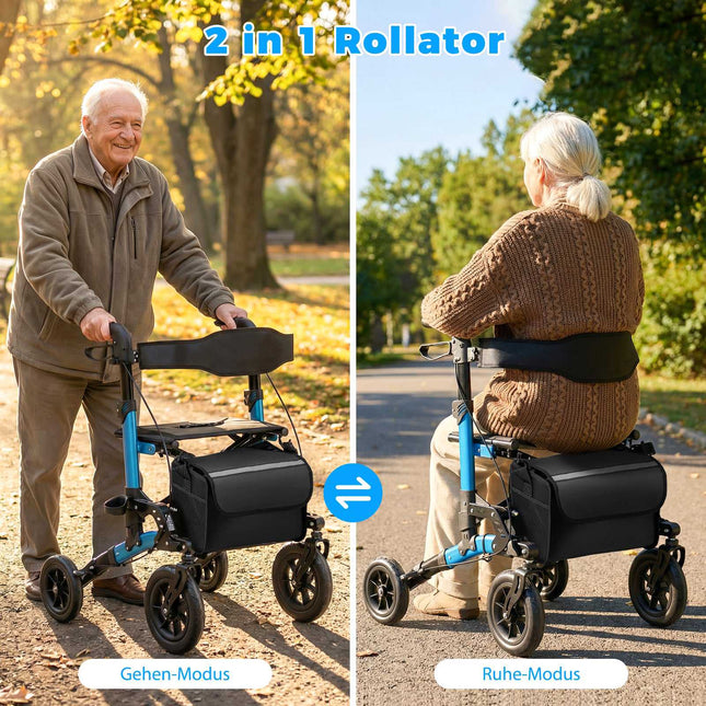 2-in-1 Rollator & Wheelchair, Folding, Supports 136 kg