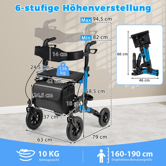 2-in-1 Rollator & Wheelchair, Folding, Supports 136 kg