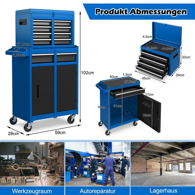 2-in-1 Rolling Tool Chest with 5 Drawers, 100kg Capacity