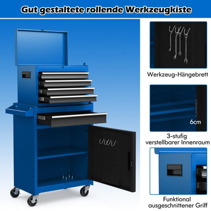 2-in-1 Rolling Tool Chest with 5 Drawers, 100kg Capacity