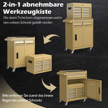 2-in-1 Rolling Tool Chest with 5 Drawers, Adjustable Shelf