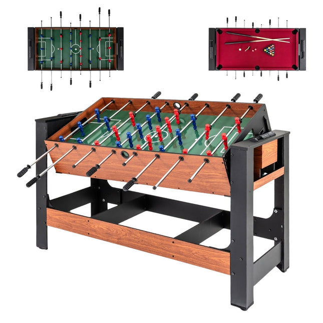 2-in-1 Rotating Game Table – Foosball & Billiards, 138 cm