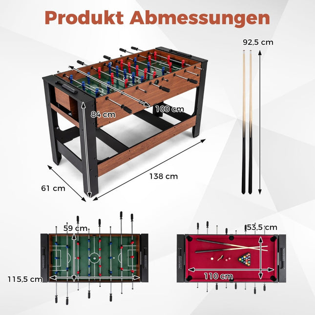 2-in-1 Rotating Game Table – Foosball & Billiards, 138 cm