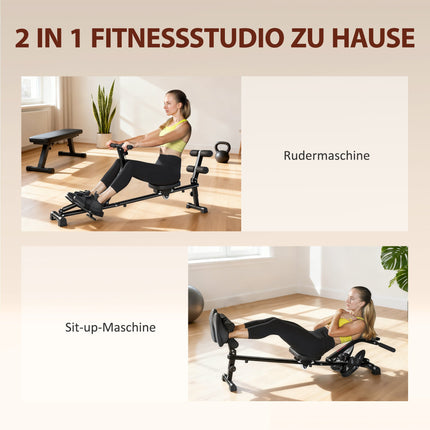 2-in-1 Rowing Machine, Adjustable, LCD Display, Steel Frame