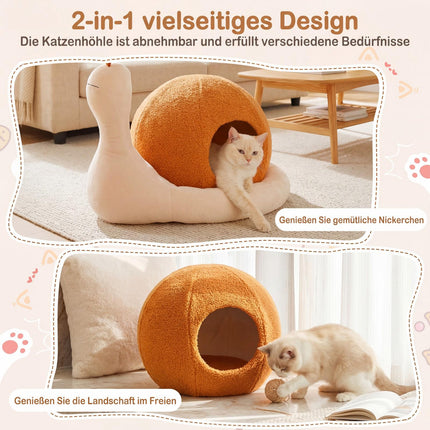 2-in-1 Snail-Shaped Cat Bed with Washable Cushion