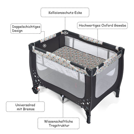 2-in-1 Travel Crib & Playpen, Foldable, 125x65x76 cm, Gray