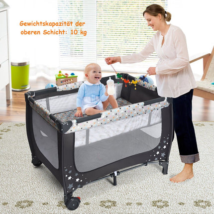 2-in-1 Travel Crib & Playpen, Foldable, 125x65x76 cm, Gray