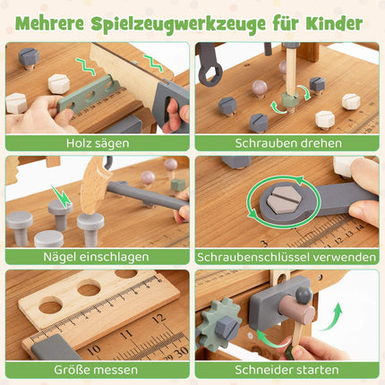 2-in-1 Wooden Kids Cart & Tool Bench with Tools