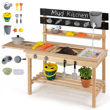 2-in-1 Wooden Mud Kitchen with Sinks and Accessories