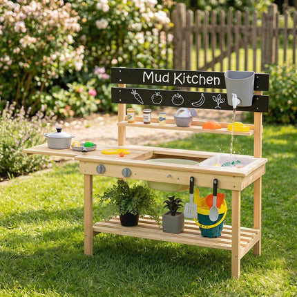 2-in-1 Wooden Mud Kitchen with Sinks and Accessories