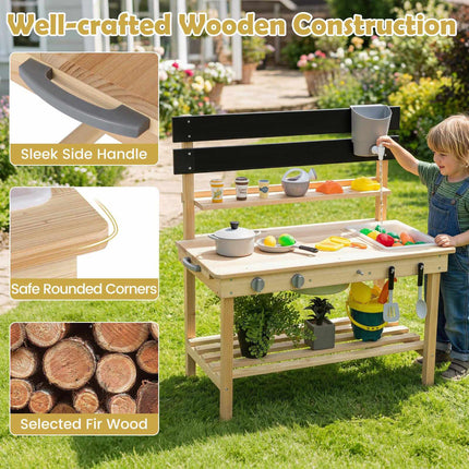 2-in-1 Wooden Mud Kitchen with Sinks and Accessories