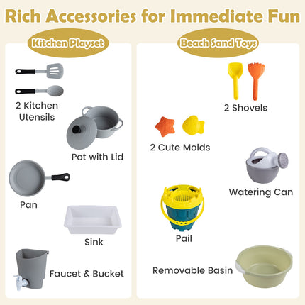 2-in-1 Wooden Mud Kitchen with Sinks and Accessories