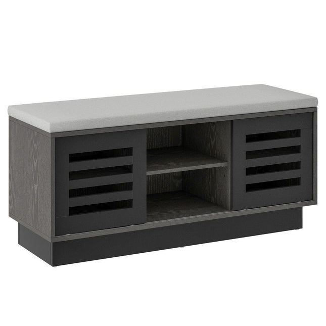 2 in 1 bench & shoe rack with 6 compartments & 3 adjustable shelves 99.5 x 34.5 x 46 cm gray
