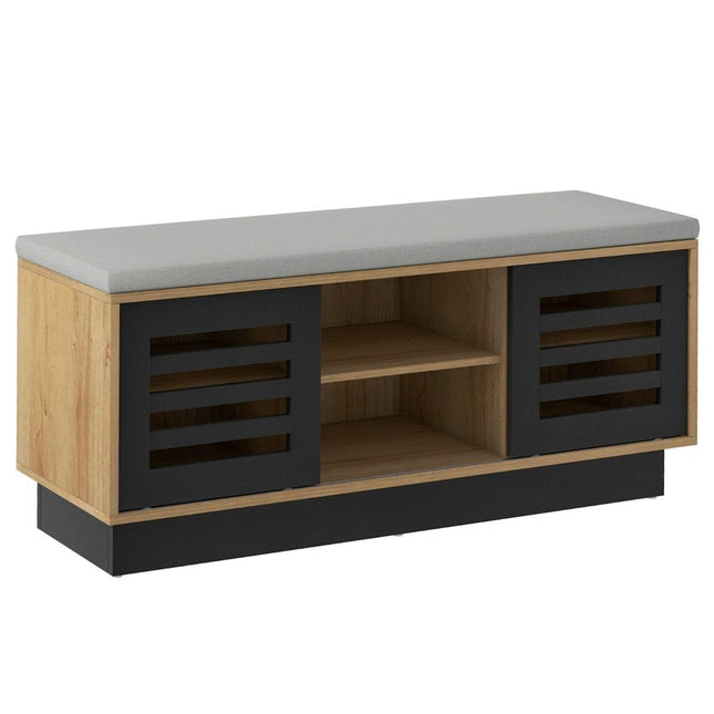 2 in 1 bench & shoe rack with 6 compartments & 3 adjustable shelves 99.5 x 34.5 x 46 cm natural