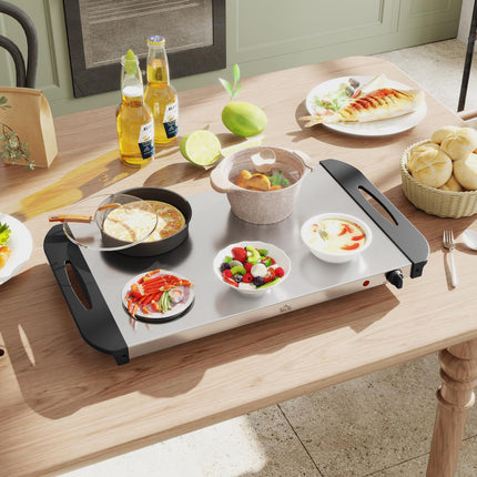 2-in-1 buffet warmer 6.8L hot plate 300 Watt stainless steel food warmer silver