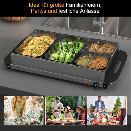 2-in-1 buffet warmer 6.8L hot plate 300 Watt stainless steel food warmer silver