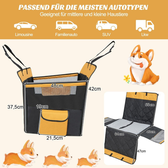 2 in 1 car seat cover & car dog crate with side pocket, water-repellent, 148 x 145 cm