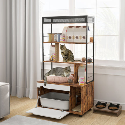 Cat cabinet with shelf and scratching post
