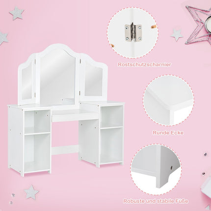 2 in 1 children's dressing table desk with mirror 107 × 40 × 117 cm white