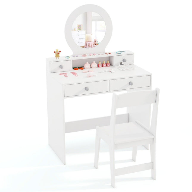 2 in 1 children's dressing table set children's dressing table with mirror cosmetic table for girls white