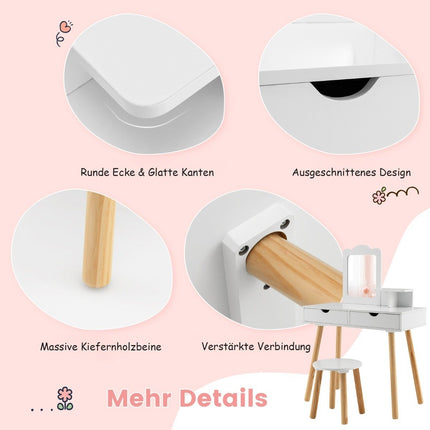 2 in 1 children's dressing table set desk & stool with mirror 70 x 37 x 100 cm white