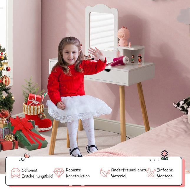 2 in 1 children's dressing table set desk & stool with mirror 70 x 37 x 100 cm white