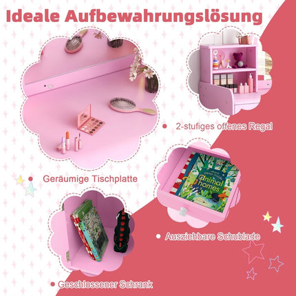 2 in 1 children's dressing table set with stool & LED lights & mirror & drawer cosmetic table pink