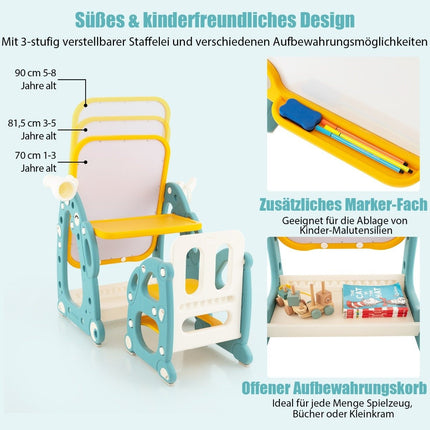 2 in 1 children's easel with 3-level adjustable whiteboard and painting accessories blue + yellow