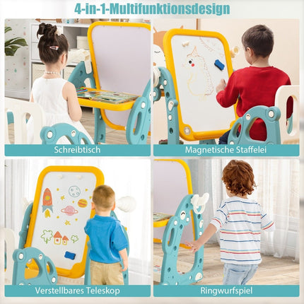 2 in 1 children's easel with 3-level adjustable whiteboard and painting accessories blue + yellow