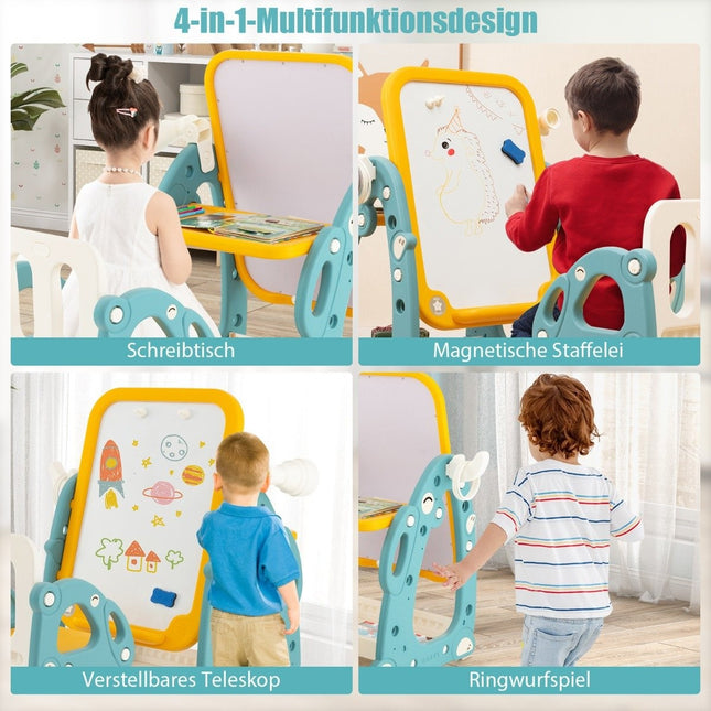 2 in 1 children's easel with 3-level adjustable whiteboard and painting accessories blue + yellow