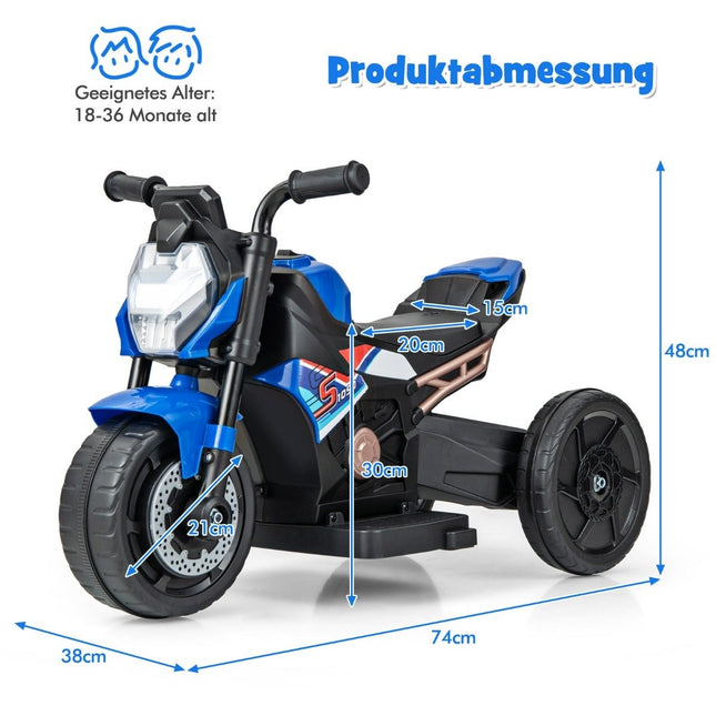 2-in-1 children's electric motorcycle with removable training wheels &amp; Headlights &amp; Music &amp; Horn blue 74 x 38 x 48 cm