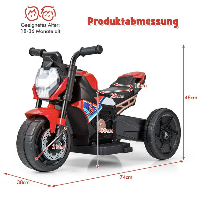 2-in-1 children's electric motorcycle with removable training wheels &amp; Headlights &amp; Music &amp; Horn red 74 x 38 x 48 cm